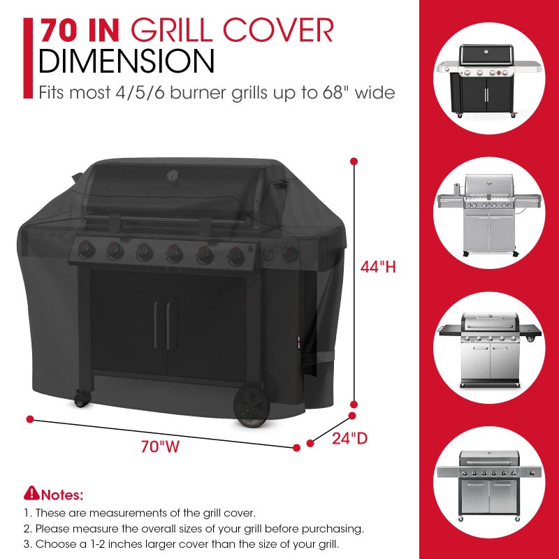 Unicook Outdoor Large Grill Cover 70 Inch, Heavy Duty Waterproof Gas Grill Cover for Outside, Fade Resistant Durable BBQ Protector, All Weather Protection for Backyard BBQs, Black - Image 2